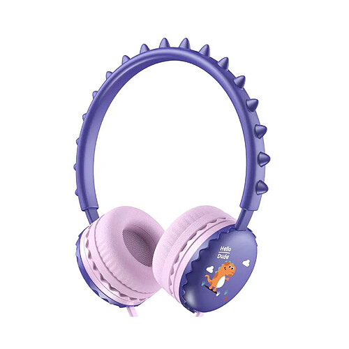 LUUCOZK Casque filaire universel 3,5 mm avec motif de dinosaure mignonpour téléphone portable-violet