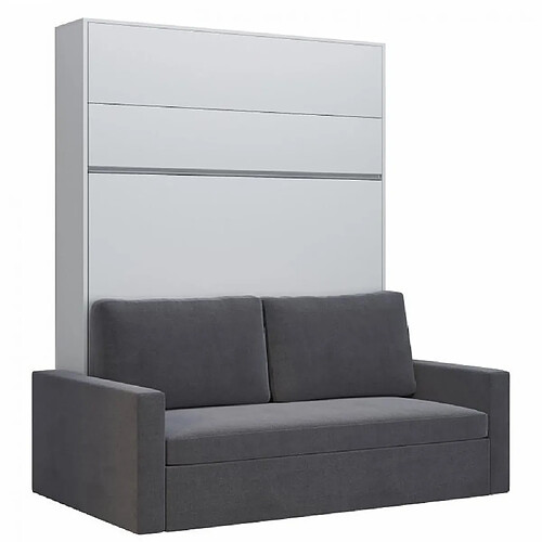 Inside 75 Armoire lit escamotable DJUKE SOFA blanc bandeau blanc mat canapé gris 160*200 cm