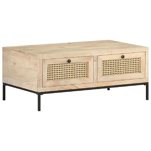 Maison Chic Table basse,Table Console Table d'appoint, Table pour salon 90x50x37 cm Bois de manguier et canne naturelle -MN58718