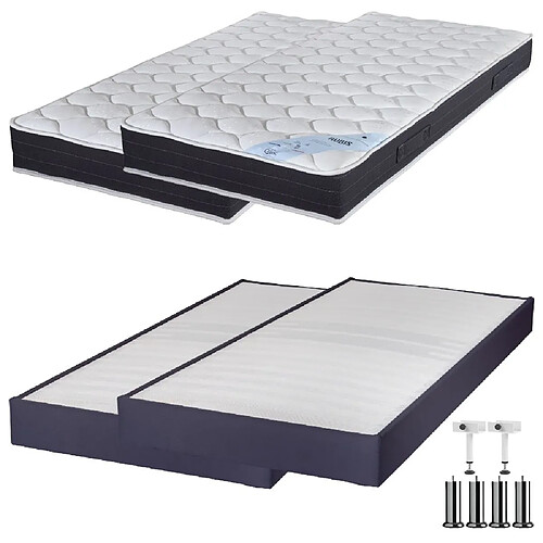 Ebac Matelas ressort + Sommier Omega Volcan 2x80x200 Rubis - H. 21 cm - Soutien très ferme