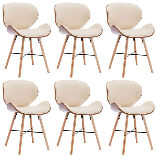 vidaXL Chaises à manger lot de 6 crème similicuir et bois courbé