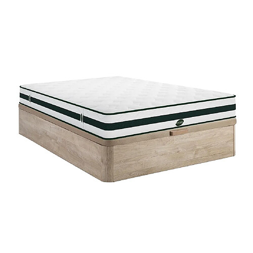 Vente-Unique Ensemble 160 x 200 cm sommier coffre naturel clair + matelas naturel ressorts ensachés 5 zones ép.24cm - AGATHE de NATUREA