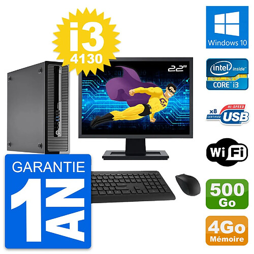 PC HP 400 G1 SFF Ecran 22" Intel i3-4130 RAM 4Go Disque 500Go Windows 10 Wifi · Occasion