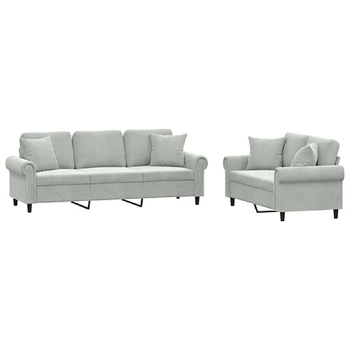 Maison Chic Ensemble de canapés 2 pcs avec coussins, Canapé droit Sofa pour Salon gris clair velours -GKD712180