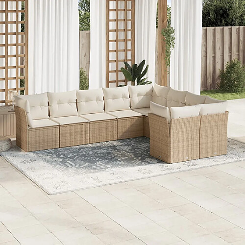 vidaXL Salon de jardin avec coussins 9 pcs beige résine tressée