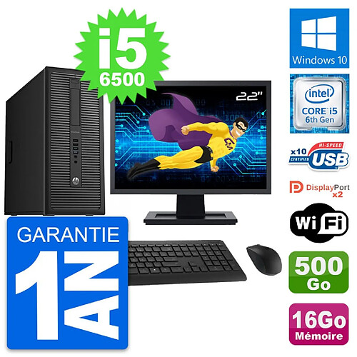 PC Tour HP 800 G2 Ecran 22" Intel i5-6500 RAM 16Go Disque 500Go Windows 10 Wifi · Occasion