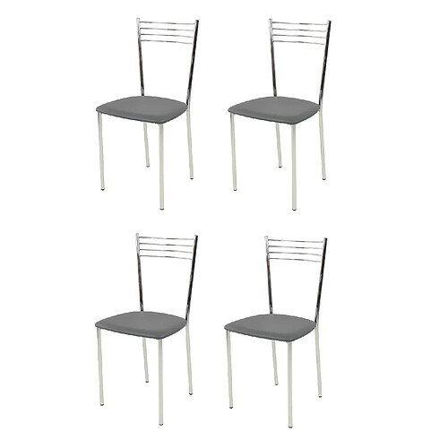 t m c s Tommychairs - Set 4 chaises ELENA pour cuisine, bar et salle à manger, robuste structure en acier chromé et assise rembourrée et revêtue en cuir artificiel couleur gris foncé