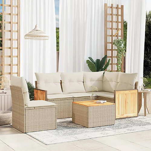 vidaXL Salon de jardin avec coussins 6 pcs beige résine tressée