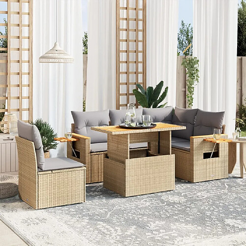 vidaXL Salon de jardin avec coussins 6 pcs beige résine tressée