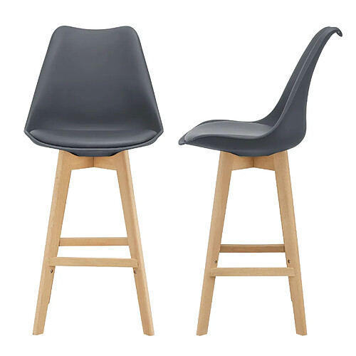 Helloshop26 Lot de 2 tabourets de bar siège avec dossier et repose-pied rembourré plastique synthétique hêtre 105 cm gris 03_0002779