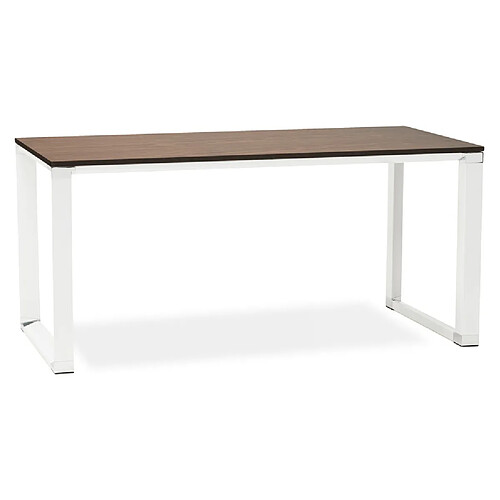 Alterego Bureau droit design 'XLINE' en bois finition Noyer et métal blanc - 160x80 cm