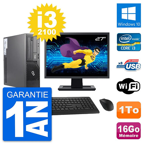 PC Fujitsu E500 DT Ecran 27" Intel i3-2100 RAM 16Go Disque 1To Windows 10 Wifi · Occasion