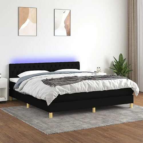 Sommier à lattes LED,Cadre à lattes de lit avec matelas pour Adulte Noir 160x200 cm Tissu -MN38036