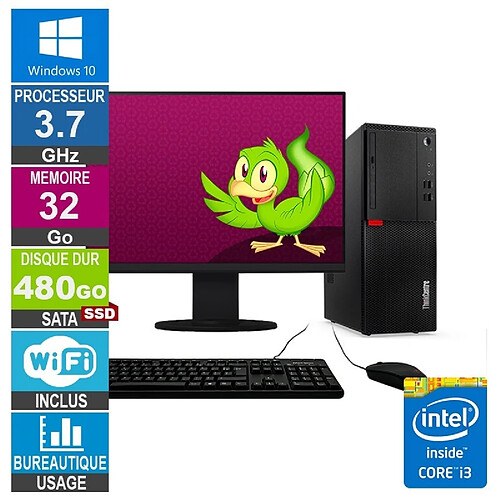 Lenovo M710T i3-6100 3.70GHz 32Go/480Go SSD Wifi W10 + Ecran 27 · Reconditionné