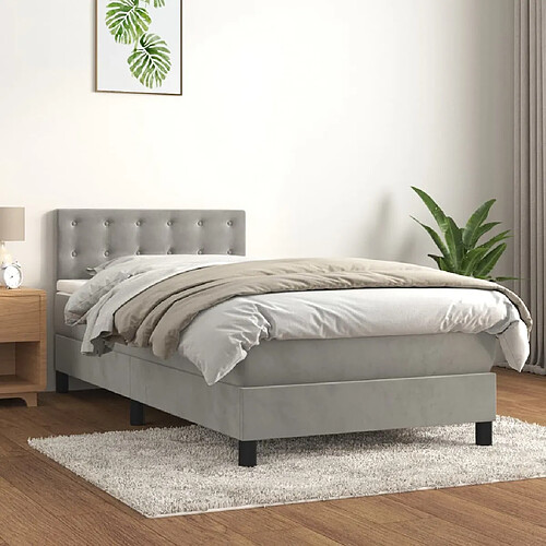 vidaXL Sommier à lattes de lit et matelas Gris clair 100x200cm Velours