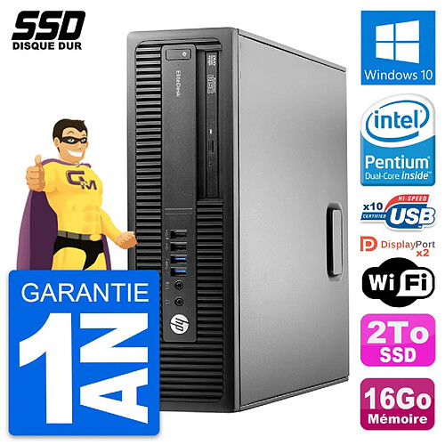 PC HP EliteDesk 800 G2 SFF Intel G4400 RAM 16Go SSD 2To Windows 10 Wifi · Occasion