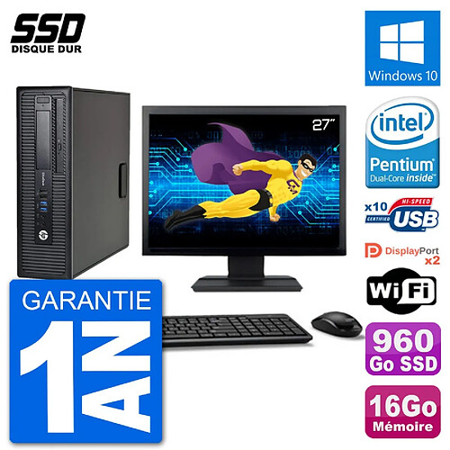 PC HP EliteDesk 800 G1 Ecran 27" Intel G3220 RAM 16Go SSD 960Go Windows 10 Wifi · Occasion