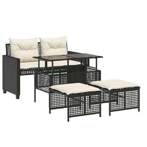 Maison Chic Salon de jardin avec coussins 4 pcs, Ensemble Tables et chaises de jardin,, Ensemble Tables et chaises de jardin, noir résine tressée verre -GKD253271