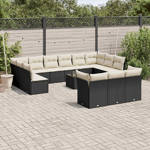 vidaXL Salon de jardin avec coussins 14 pcs noir résine tressée