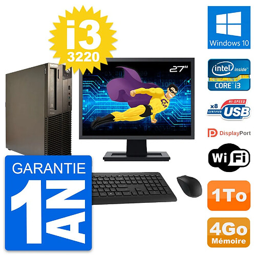 PC Lenovo M82 SFF Ecran 27" Intel i3-3220 RAM 4Go Disque Dur 1To Windows 10 Wifi · Occasion