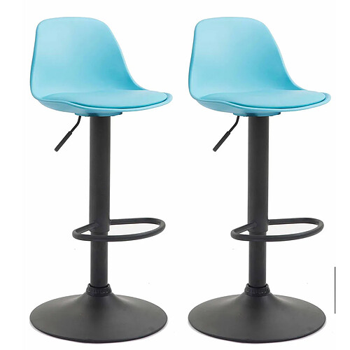 Decoshop26 Lot de 2 tabourets de bar moderne et confortable assise en PVC bleu coque en plastique et pieds en métal noir 10_0004236