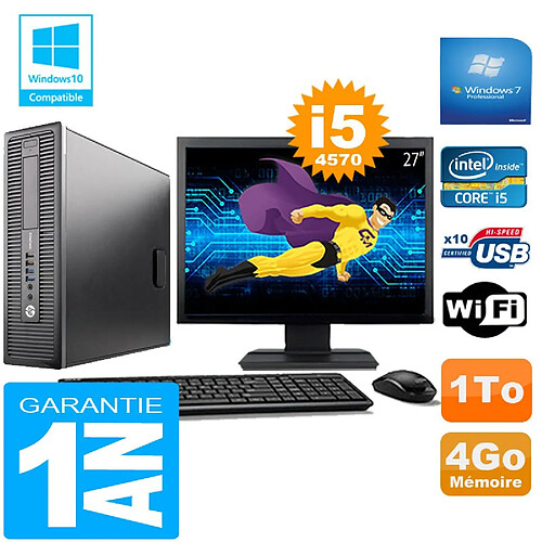 PC HP EliteDesk 800 G1 SFF Core I5-4570 4Go Disque 1 To Wifi W7 Ecran 27" · Occasion