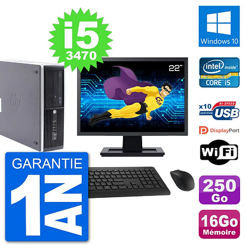 PC HP Compaq Pro 6300 SFF Ecran 22" Intel i5-3470 RAM 16Go 250Go Windows 10 Wifi · Occasion