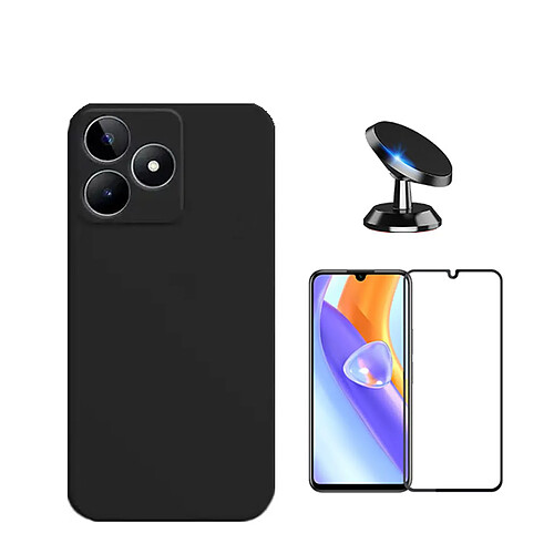 Kit de film en verre trempé de la couverture 5D + couvercle de silicone liquide + SuppOrt Magnétique Phonecare pour Realme C53 - le noir