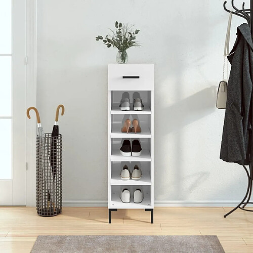 Maison Chic Armoire à chaussure 30x35x105 cm,Meuble à Chaussures Blanc brillant Bois ingénierie -MN62689