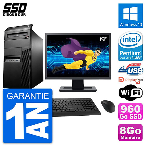 PC Tour Lenovo M93p Ecran 19" Intel G3220 RAM 8Go SSD 960Go Windows 10 Wifi · Occasion