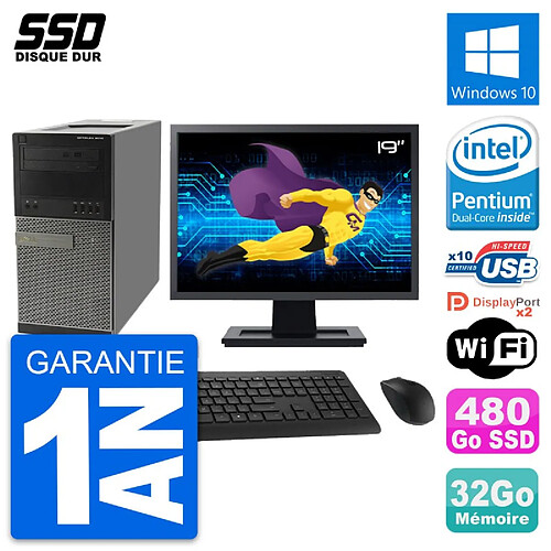 PC Tour Dell 9010 Ecran 19" Intel G630 RAM 32Go SSD 480Go Windows 10 Wifi · Occasion