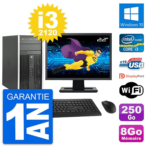 PC Tour HP Pro 6300 CMT Ecran 22" i3-2120 RAM 8Go Disque 250Go Windows 10 Wifi · Occasion