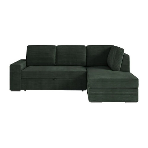 Loungitude Canapé d'angle droit convertible ARTEMIS 4 places - Velours côtelé vert foncé - L246 x P174 x H96 cm