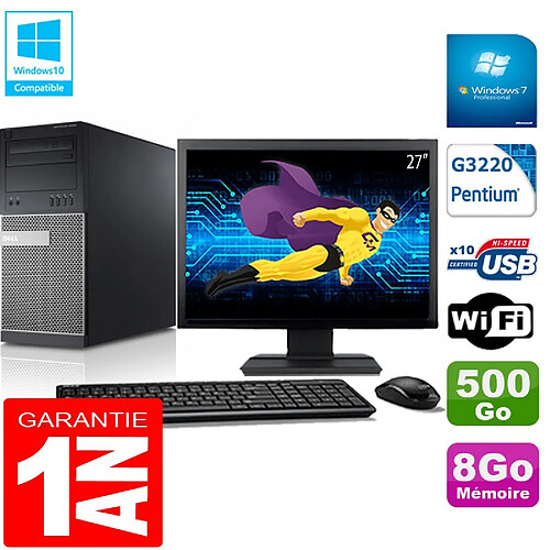 PC Tour DELL 9020 Intel G3220 Ram 8Go Disque 500 Go Wifi W7 Ecran 27" · Occasion