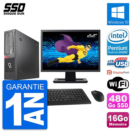 PC Fujitsu E920 DT Ecran 22" Intel G3220 RAM 16Go SSD 480Go Windows 10 Wifi · Occasion