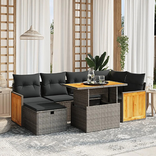 vidaXL Salon de jardin avec coussins 7 pcs gris résine tressée