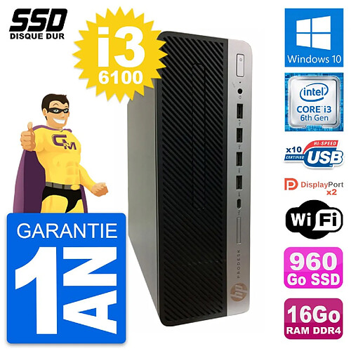 PC HP ProDesk 600 G3 SFF Intel Core i3-6100 RAM 16Go SSD 960Go Windows 10 Wifi · Occasion