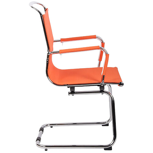 Decoshop26 Chaise fauteuil de bureau sans roulettes piétement luge en métal chromé assise en tissu maille orange 10_0003262