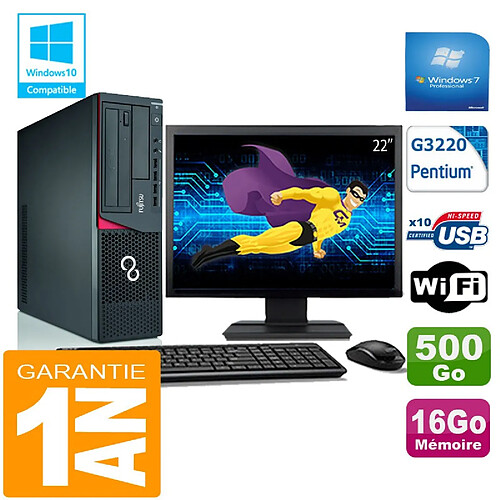 PC Fujitsu Esprimo E720 E85+ SFF G3220 RAM 16Go Disque 500 Go Wifi W7 Ecran 22" · Occasion