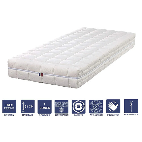 Literie Julien Matelas Mémoire de Forme + Alèse 80x200 x 23 cm Très Ferme + Oreiller Visco - Déhoussable Housse Lavable - 7 Zones de Confort - Noyau Poli Lattex HR Dernière Génération - Très Respirant