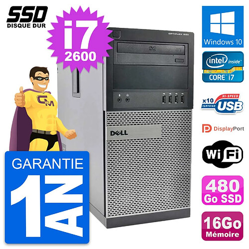 PC Tour Dell OptiPlex 990 Intel Core i7-2600 RAM 16Go SSD 480Go Windows 10 Wifi · Occasion