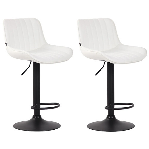 Decoshop26 Lot de 2 tabourets de bar chaises hautes en PVC blanc coutures verticales support en métal noir 10_0004282