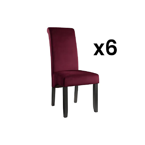 Vente-Unique Lot de 6 chaises DELINA - Velours matelassé & pieds bois - Bordeaux