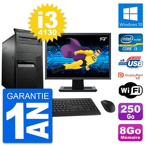 PC Tour Lenovo M93p Ecran 19" Intel i3-4130 RAM 8Go Disque 250Go Windows 10 Wifi · Occasion