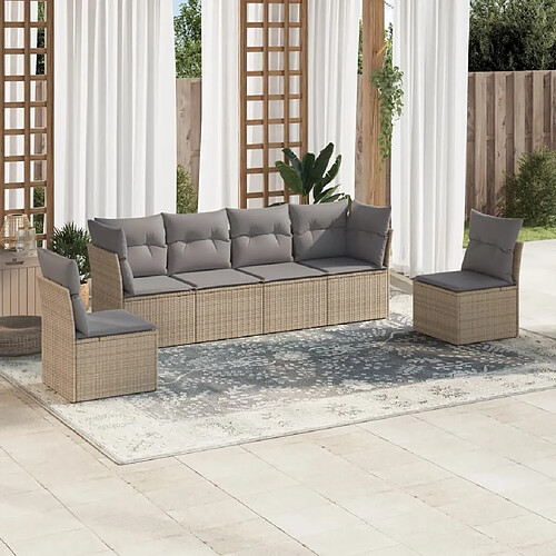 vidaXL Salon de jardin avec coussins 6 pcs beige résine tressée