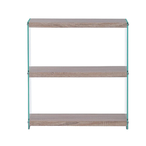 Pegane Etagère basse en verre à 3 niveaux coloris chêne - Longueur 75 x Largeur 29 x hauteur 81 cm