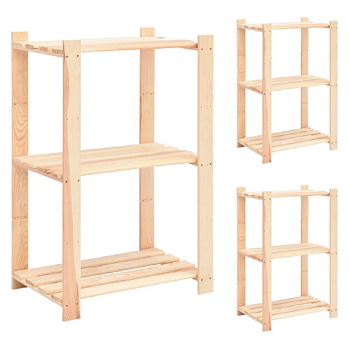 vidaXL Étagères de rangement à 3 niveaux 3 pcs 60x38x90 cm Pin 150 kg