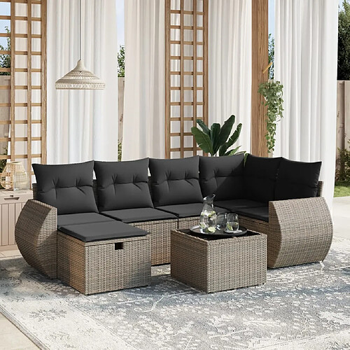 vidaXL Salon de jardin avec coussins 7 pcs gris résine tressée