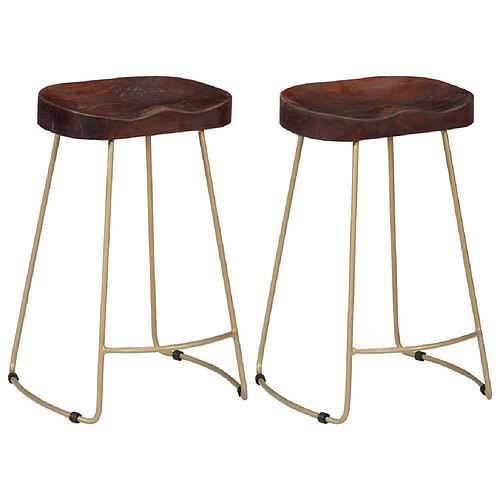 Helloshop26 Lot de deux tabourets de bar design chaise siège bois de manguier massif 1202101