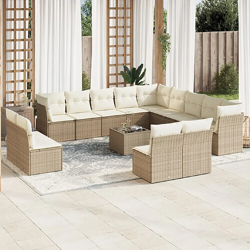 vidaXL Salon de jardin avec coussins 14 pcs beige résine tressée